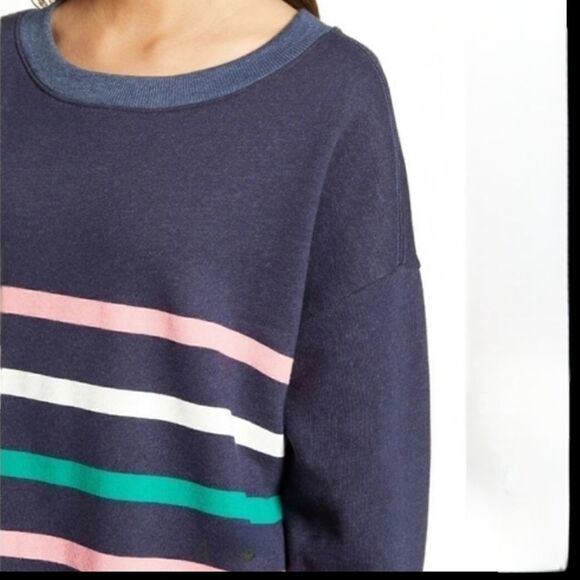 WILDFOX Blue Multicolor Stripe Roadtrip Oversized Crewneck Sweatshirt Size Small - Picture 4 of 7